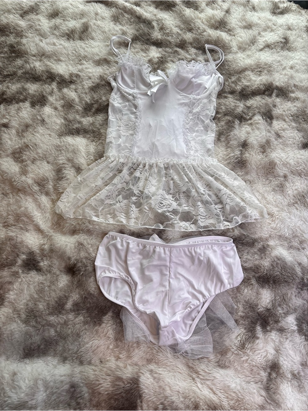 NWT Adam & Eve Bridal White Lace Babydoll Chemise with Matching Briefs